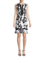 Karl Lagerfeld Paris Bordered Brush-floral Splitneck Dress