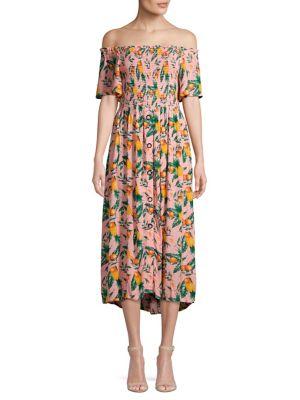 C & C California Printed Off-the-shoulder Midi Dress