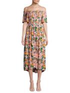 C & C California Printed Off-the-shoulder Midi Dress