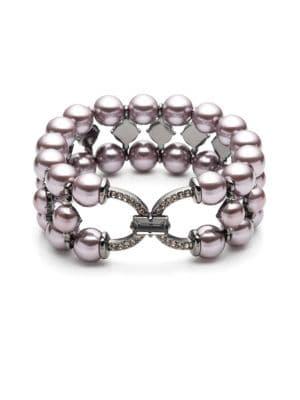 Carolee Three-row 8mm Freshwater Pearl Horseshoe Stretch Bracelet