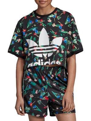 Adidas Cropped Floral Logo Tee