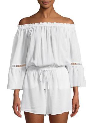 Michael Michael Kors Shirred Off-shoulder Coverup Romper