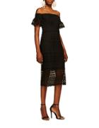Cynthia Rowley Lace Patchwork Fitted Off-the-shoulder Dress