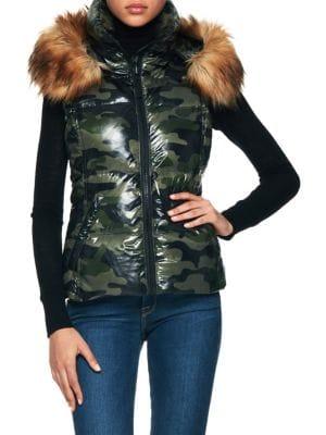 S13 Faux Fur-trimmed Camouflage Puffer Vest