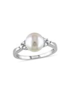 Sonatina Sterling Silver And 8-8.5mm Freshwater Pearl And Diamond Ring