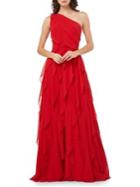 Carmen Marc Valvo Infusion One-shoulder Asymmetric Tiered Evening Gown