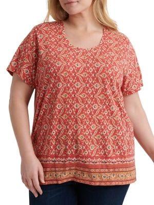 Lucky Brand Plus Plus Floral Border Scoopneck Tee