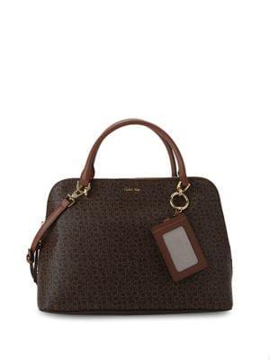 Calvin Klein Structured Monogram Leather Satchel