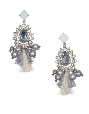 Badgley Mischka Light Grey Pearl And Crystal Chandelier Earrings