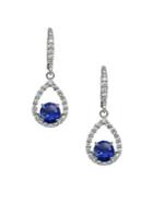 Lord & Taylor Sterling Silver And Blue Sapphire Pave Drop Earrings