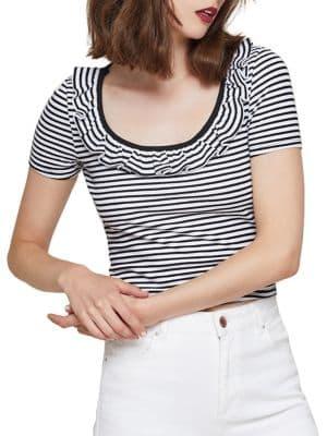 Miss Selfridge Striped Ruffle Tee
