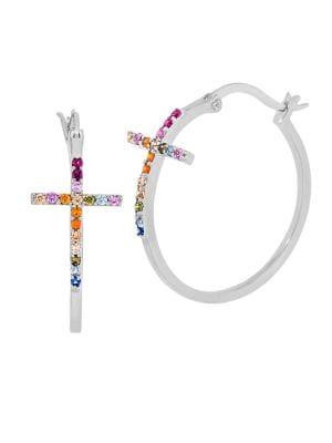 Lord & Taylor Sterling Silver & Multicolored Crystal Hoop Earrings