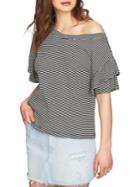 1.state Striped Off-the-shoulder Ruffle Sleeve Tee