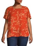 Vince Camuto Plus Floral Mandarin Flutter Short Sleeve Top
