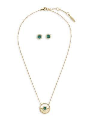 Sole Society 12k Goldtone & Multi-stone Pendant Necklace & Stud Earrings Set