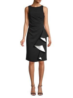 Carmen Marc Valvo Infusion Colorblock Crepe Ruffle Dress