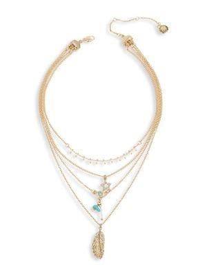 Bcbgeneration Festival Fashion Feather Goldtone, Turquoise & Crystal Set Of Four Pendant Necklaces