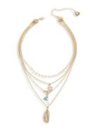 Bcbgeneration Festival Fashion Feather Goldtone, Turquoise & Crystal Set Of Four Pendant Necklaces