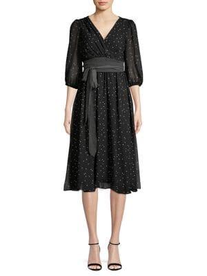 Gabby Skye Dotted Chiffon Wrap Dress