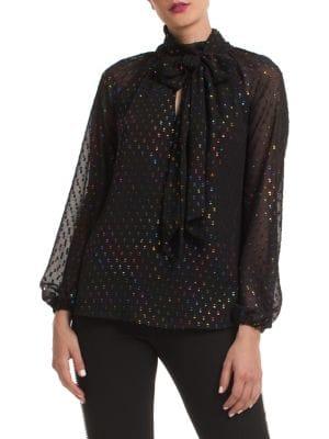 Trina Turk Cocktail Soiree Greyhound Tie-neck Blouse