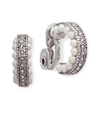 Jenny Packham Crystal And Faux Pearl Mini Hoop Earrings