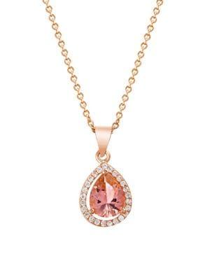 Lord & Taylor Rose Goldplated Cubic Zirconia & Simulated Morganite Teardrop Halo Pendant Necklace