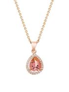 Lord & Taylor Rose Goldplated Cubic Zirconia & Simulated Morganite Teardrop Halo Pendant Necklace