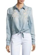 Blanknyc Embroidered Chambray Top