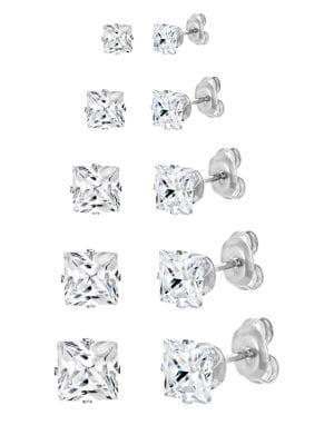 Lord & Taylor Set Of Five 925 Sterling Silver & Crystal Stud Gift Earrings