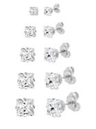 Lord & Taylor Set Of Five 925 Sterling Silver & Crystal Stud Gift Earrings