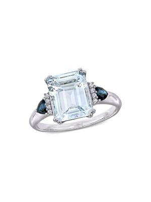 Sonatina Sterling Silver, Ice Aquamarine, Sapphire And Diamond Accent Cocktail Ring