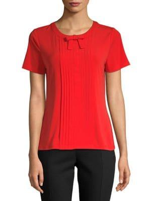 Karl Lagerfeld Paris Short Sleeve Pleated Bow Top