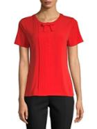 Karl Lagerfeld Paris Short Sleeve Pleated Bow Top