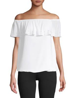 Michael Michael Kors Embellished Off-shoulder Ruffle Top