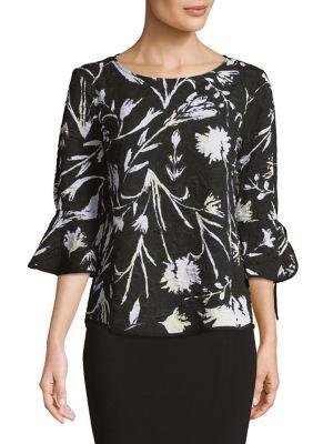 Ellen Tracy Floral Flared-sleeve Top