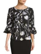 Ellen Tracy Floral Flared-sleeve Top