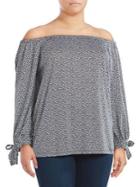 Michael Michael Kors Plus Printed Off-shoulder Tie-sleeve Top
