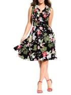 City Chic Plus Abstract Floral-print Fit-&-flare Dress
