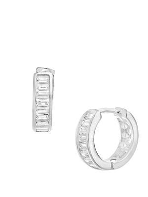 Lord & Taylor Rhodium-plated Sterling Silver & Crystal Huggie Earrings
