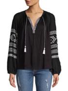 Lucky Brand Self-tie Embroidered Top