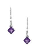 Lord & Taylor Diamond, Amethyst And Sterling Silver Drop Earrings
