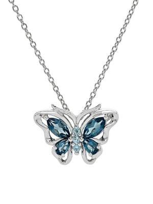 Lord & Taylor Sterling Silver, Swiss Blue Topaz And London Blue Topaz Butterfly Pendant Necklace