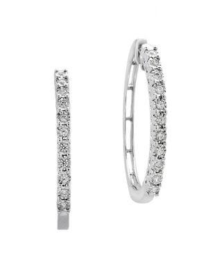 Effy 925 Sterling Silver And Diamond Hoop Earrings