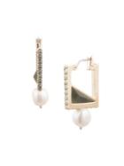Carolee Amelia Goldtone 10mm Freshwater Pearl & Semi Precious Stone Square Hoop Earrings