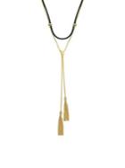 Etienne Aigner Goldtone And Leather Woven Lariat Necklace