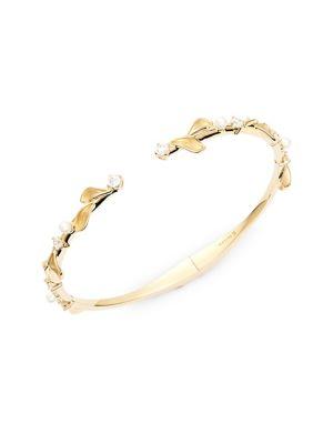 Nadri 18k Goldplated & 3mm Freshwater Pearl Petal Hinged Cuff