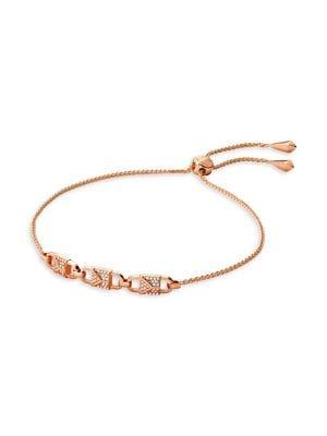 Michael Kors Mercer 14k Rose Gold-plated Sterling Silver And Cubic Zirconia Padlock Slider Bracelet