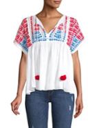 Lord Taylor Tied Embroidered Boho Top