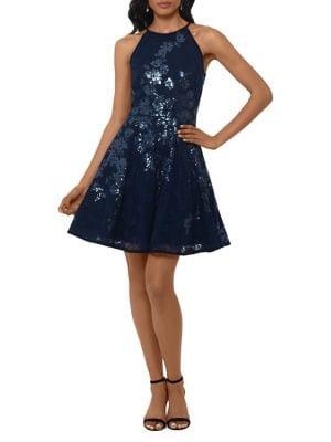 Xscape Sequined Lace Halter Fit-&-flare Dress