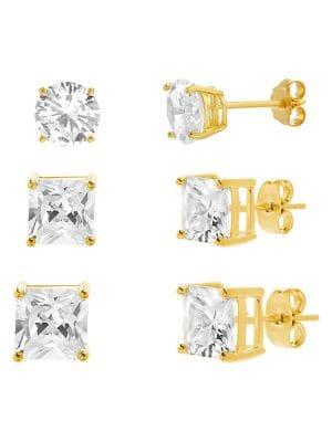 Lord & Taylor 3-pair 14k Goldplated Sterling Silver & Crystal Stud Earrings